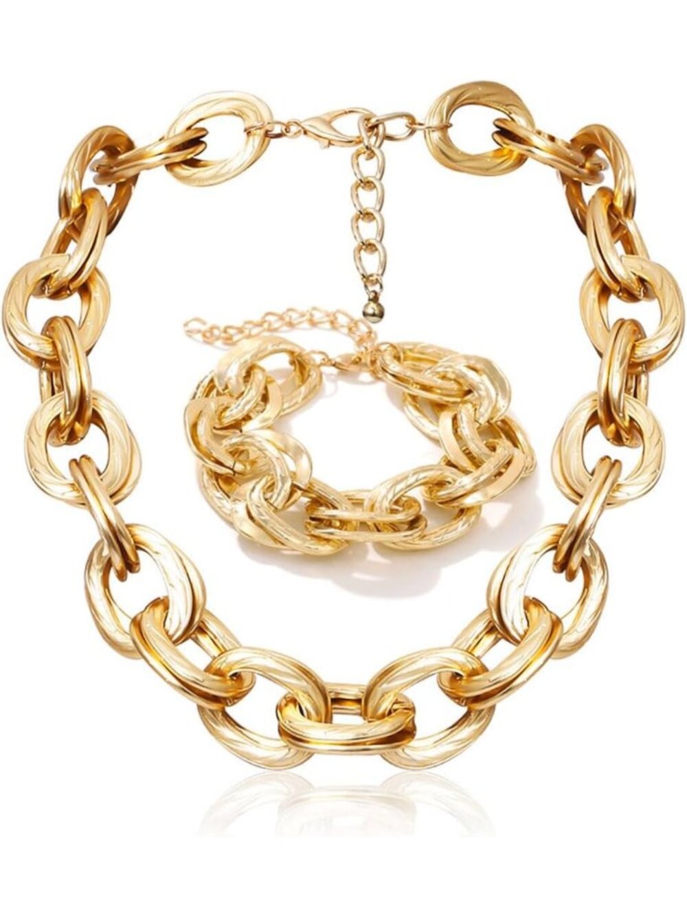 Chunky Gold Cuban Link Choker & Bracelet Set - Statement Jewelry for Women